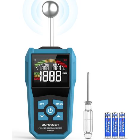 Testeur d'humidité non destructif – Mesure à 20-40 mm – Écran couleur HD avec alarme sonore – Pour bois et matériaux de construction – Durficst