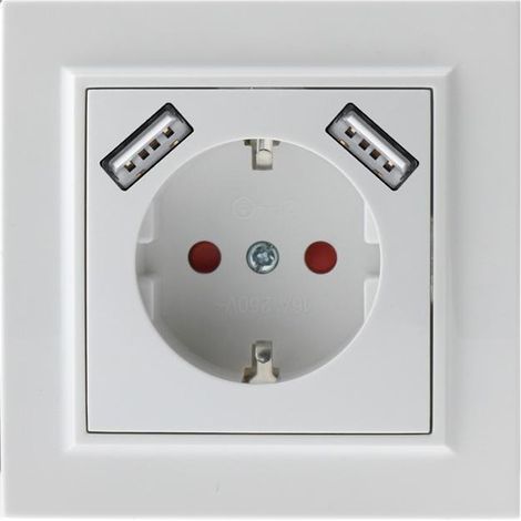 IluminaShop - Enchufe Empotrable Tipo F Schuko Con Doble USB Blanco 16A IP20 Serie wLine (1/3)