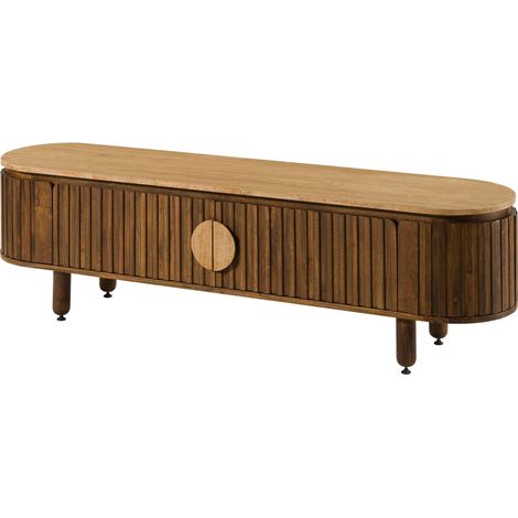 Meuble TV en bois de Manguier 180x40x50 marron huilé KYOTO 113 (1/3)