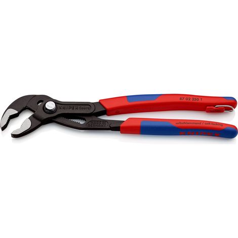 KNIPEX 87 02 250 T Cobra® Pinza regolabile di nuova generazione per tubi e dadi rivestiti in materiale bicomponente, con anello di fissaggio incorporato per agganciare una protezione anticaduta bonder