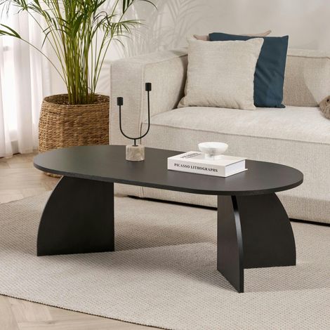 Table basse ovale effet bois noir pieds courbes MARFA (1/5)