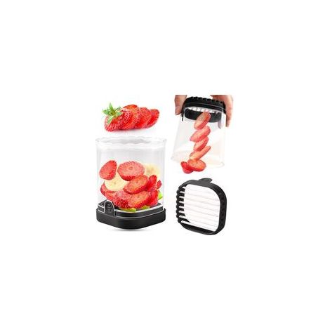 Coupe à fruits  Trancheuse à fraises  Trancheuse banane  Coupe-raisin  Trancheuse à œufs  Coupe-fruits amovible avec plaque de poussée  Gadget de cuisine créatif (noir)