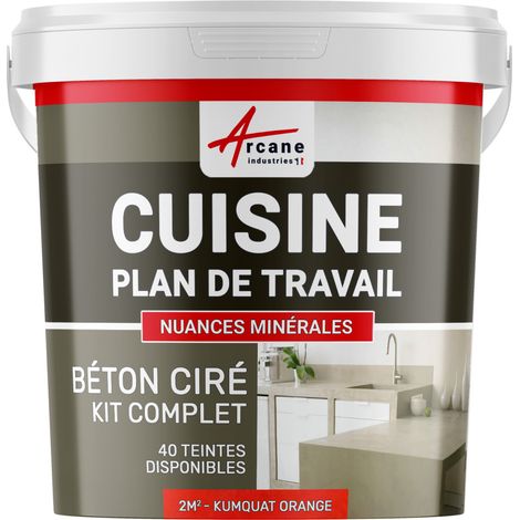 Béton ciré cuisine, plan de travail, crédence, évier sol et mur revêtement mural décoratif kit complet - 2 m² (en 2 couches) Kumquat Orange - ARCANE INDUSTRIES