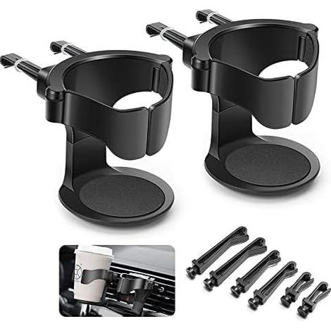 Porte-gobelet voiture 2 pièces, support réglable pour bouche d'aération, compatible auto, camion, camping-car - Noir (1/5)