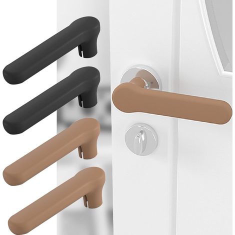 Lot de 4 protections de poignées de porte en silicone - Protection antistatique pour poignées de porte plates et carrées (2 noires + 2 marron) (1/5)