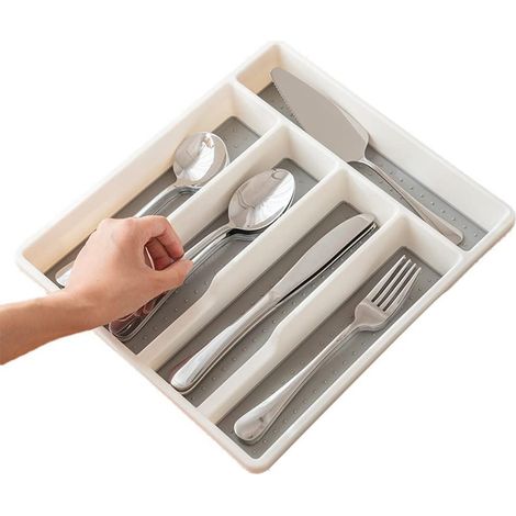 Range-couverts pour tiroir, support de couverts en plastique avec 5 compartiments, base souple antidérapante (1/4)