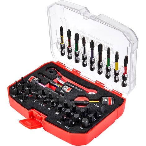 Lot de 40 Outils avec Boîte de Rangement, y Compris Embouts de Tournevis magnétiques en acier S2 25/50 mm (Torx/PZ/PH/Hex), Clé à Douille et Mini Clé à Cliquet pour les Réparations (1/5)