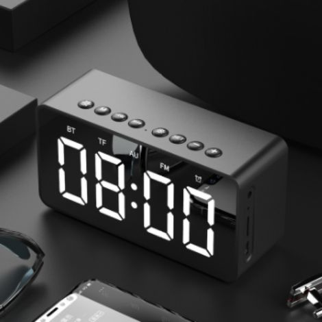 Kabelloser Wecker mit Dual-Spiegel-Display und Bluetooth-Lautsprecher für Mobiltelefon und Laptop (Farbe: Schwarz) (1/5)