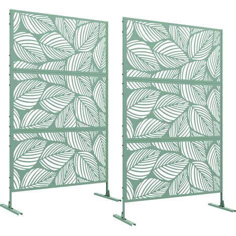Lot de 2 panneaux brise vue - Outsunny - à motif végétal - acier - 122x45x198cm - Vert (1/5)