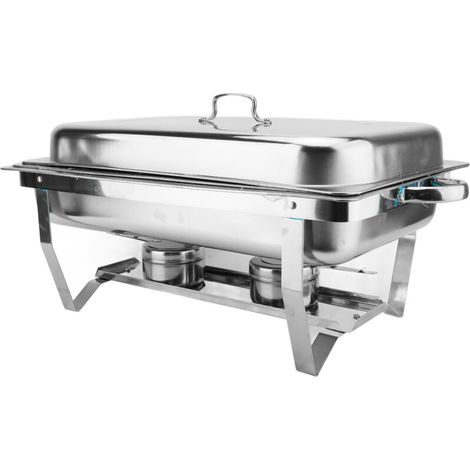 Buffet Chauffant Rectangulaire Acier Inoxydable - Récipient avec Couvercle - Support Stable - pour Restaurant