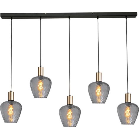 Lampe suspendue 5 lumières - dorée - Porto avec des verres à fumée Diamond - 2711-05-02-130-5-5