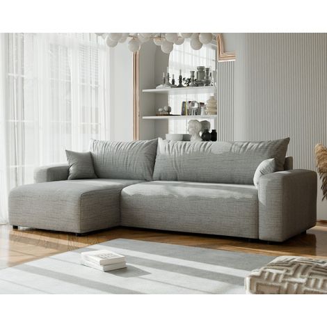 Ecksofa mit Schlaffunktion LUNA MAX in Stoff Baltimore Mausgrau Ottomane Links