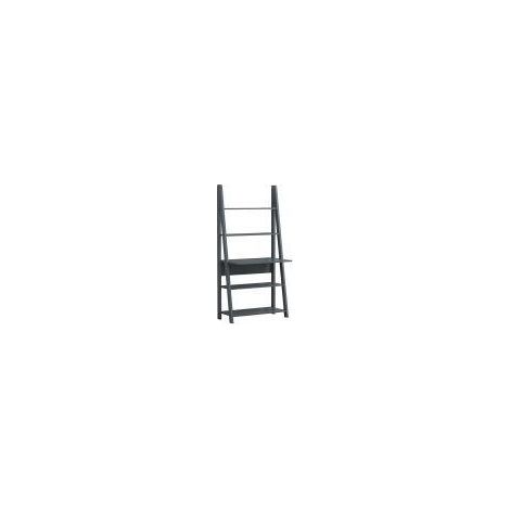 Dark Grey Tall Ladder Desk With 5 Tier Shelves Space Saving Home Office Furniture (1/5)