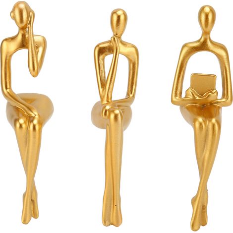 3 Pièces Sculpture Abstraite Dorée, Statue Décorative Étanche pour Salon Café, Design Moderne et Texture Brillante (1/5)