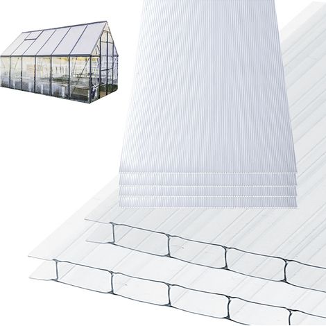 Randaco 5x Doppelstegplatten 8mm Zuschneidbar 121x60,5cm Polycarbonat 3,66m² UV-beständig Klar Hohlkammerplatten Gewächshaus Platten Stegplatten