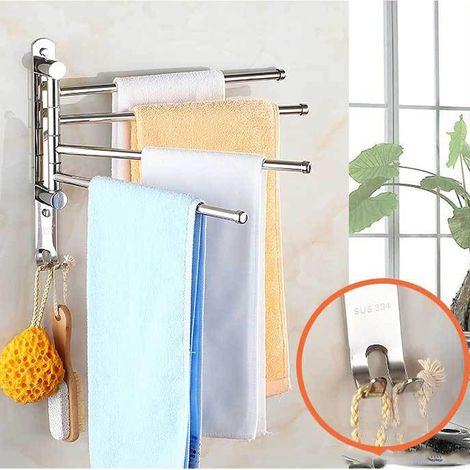 Porte-serviettes mural pivotant en acier inoxydable avec 4 barres pivotantes à 180°, pour salle de bain et cuisine/évier, 30 cm, 4 barres-AquaForge (1/5)