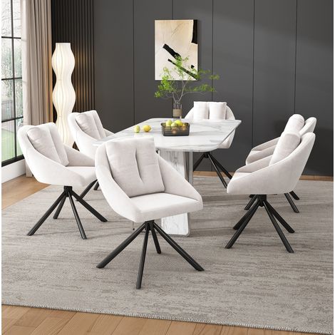 Moderner beiger Samtstuhl, stilvoller und bequemer drehbarer Esszimmerstuhl, atmungsaktiver Samtstoff, ergonomisches Design, eleganter grauer Drehstuhl-Sechs Stühle (1/5)