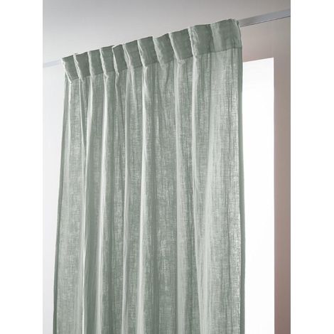 Rideau Galon Fronceur 140 x 240 cm - Double Gaze de Coton 125GR/M² - Uni Gaïa Eucalyptus