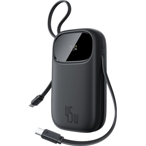 Powerbank 20000mAh 45W avec 2 Câbles USB-C Intégrés, Power Bank PD3,0 QC4,0 Batteries Externes Charge Rapide, 3C et 1 A, Chargeur Portable pour 17/16/15 Pro Max, iPad, Noir (1/5)