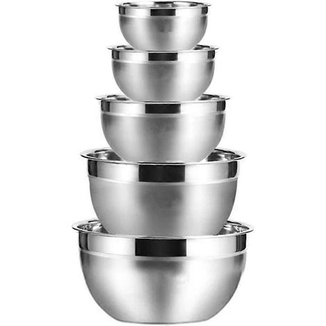Ensemble de 5 bols mélangeurs en acier inoxydable pour salade de fruits et saladiers de cuisine (1/5)