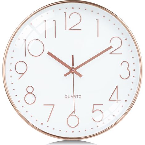 30cm Horloge Murale 3D Chiffres Design Moderne Or Rose, Silencieuse Pendules Murales sans Tic-tac, Facile à Lire Deco pour Cuisine Chambre Bureau (1/5)