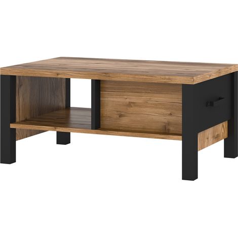 Mesa de centro Tornua 107, Abeto oscuro + Negro mate, 42x56x90cm, Diámetro: 0, Aglomerado laminado, Angular (1/5)