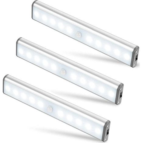 Juego de 3 lámparas LED de 10 LED, inalámbricas, recargables por USB, magnéticas, con sensor de movimiento, 2 modos de iluminación, portátiles. Luz de armario, lámpara de emergencia, luz nocturna infa (1/5)