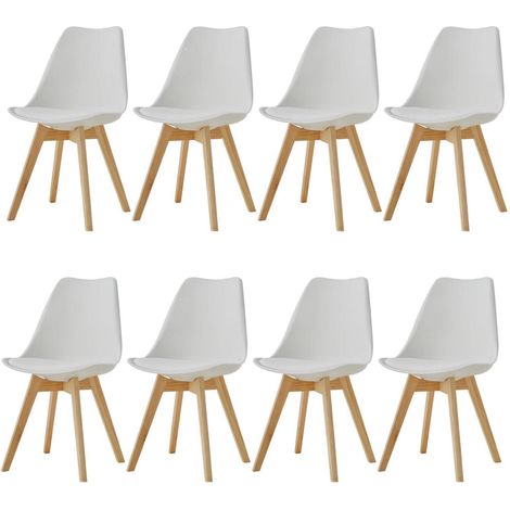 8er-Set Esszimmerstühle Weiß mit Buchenholzbeinen, ergonomisch, abnehmbares Kissen (1/5)