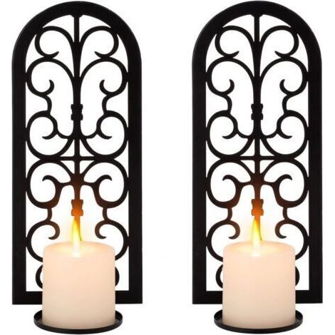 Lot de 2 bougeoirs muraux en métal à suspendre pour salon, salle de bain, couloir, entrée, cheminé (1/4)
