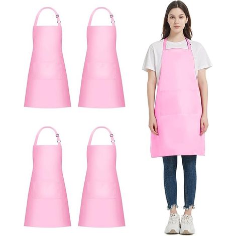 Lot de 4 Tabliers de Cuisine Imperméables rose, Tablier Ajustable avec 2 Poches pour Cuisine & Jardin (1/5)