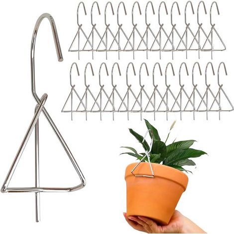 Crochets de suspension pour pots de fleurs en métal, lot de 24, réglables, pour balcon et clôture, argent (1/5)
