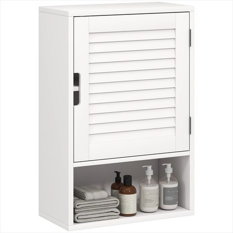 Meuble de salle de bain Rangement mural blanc à étagères (1/5)