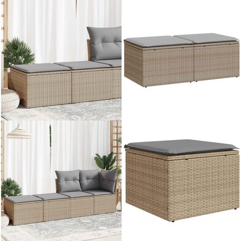 vidaXL 2-tlg. Garten-Sofagarnitur mit Kissen Beige Poly Rattan Akazie (1/5)
