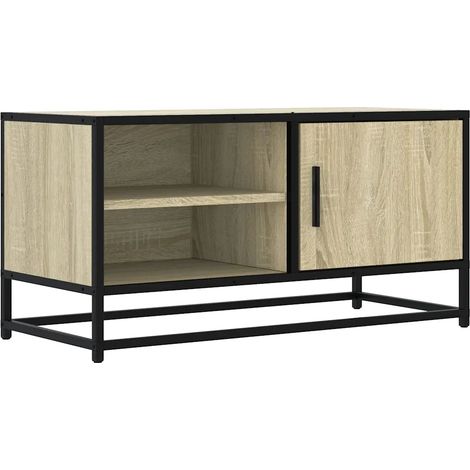 Meuble TV design industriel avec grand espace de rangement 80 x 34,5 x 40 cm en bois d'ingénierie chêne sonoma (1/5)