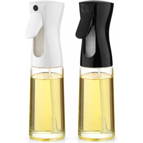 Lot de 2 vaporisateurs d'huile de cuisine, 200 ml, en plastique noir et blanc, pour huile d'olive pressée, utilisables dans les friteuses à air chaud, pour les grillades, les salades et la cuisine sai