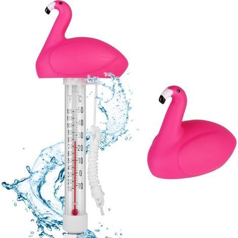 Thermomètre flottant pour piscine, spa, aquarium et bassin à poissons – avec corde de fixation – design flamant rose (1/5)