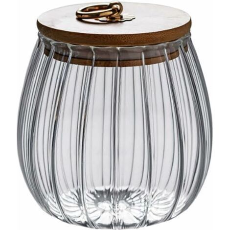 750ml clear glass jar with airtight acacia wood lid for coffee, tea, spices, sugar, biscuits, nuts-- (1/4)