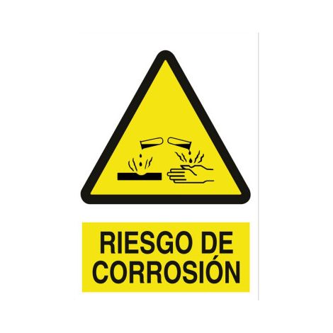 Señal adhesiva Riesgo de corrosión en poliestireno para advertencia industrial                                                   Poliestireno       210X148 mm (1/2)