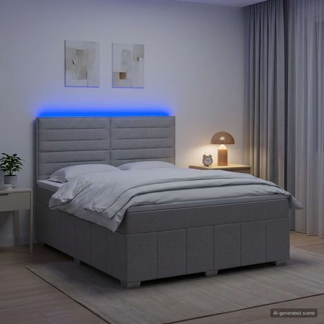 Cama de muelles con LED y colchón Gris Claro 140 x 190 cm Tela (1/5)