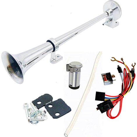 Car Horn Klaxon 150DB Klaxon de voiture 45cm Air Horn avertisseur Chrome Zinc Unique trompette Camion Air Horn avec compresseur pour 12V car boat truck