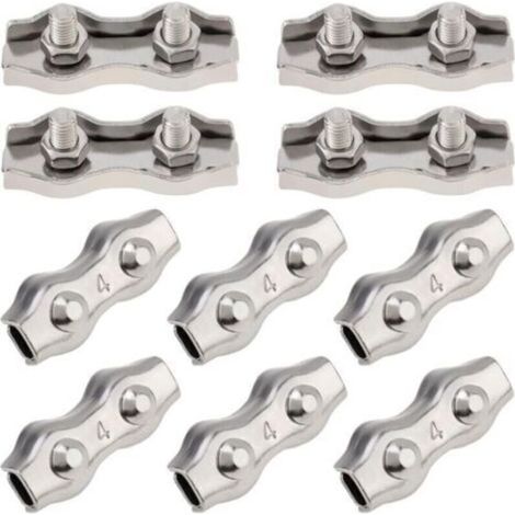 10 serre-câbles duplex M4 à 2 poteaux, en acier inoxydable 304, pour serre-câbles à double boulon de 0,3 cm de diamètre (1/4)
