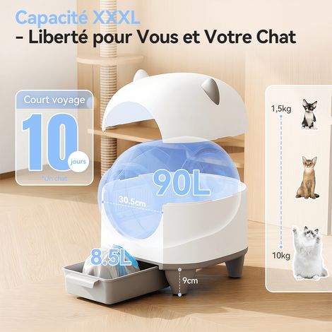 Devoko – Litière autonettoyante pour chat 90L – Design oreilles de chat – Contrôle intelligent via application – 9 protections de sécurité
