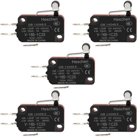 Micro Switch, V-165-1C25, SPDT, Short Roller Lever, 16A 250VAC, 5 Pieces (1/5)