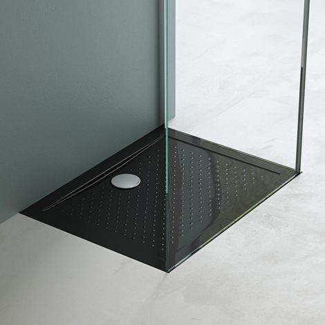 Mai & Mai Duschwanne 70x90cm Duschtasse Antirutsch in Schwarz inkl. Ablaufgarnitur AL02, Form: Rechteckig 4cm Höhe Lucia