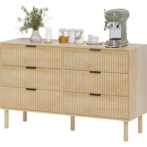 HOMCOM Mobile Cassettiera a 6 Cassetti in Legno, 120x39.5x75 cm, Rovere (1/5)