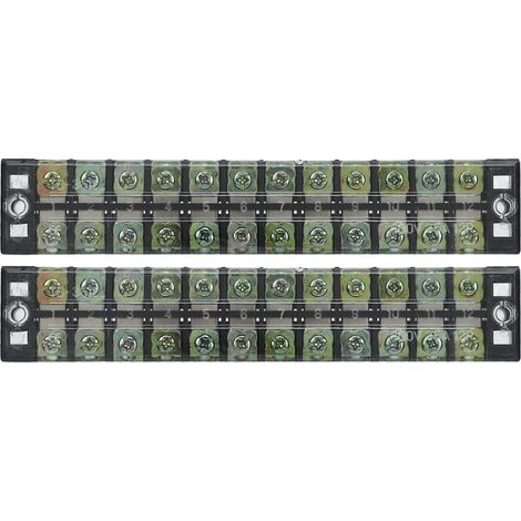 Lot de 2 borniers de jonction double rangée, 12 positions, 35A 600V, avec couvercle transparent, pour courant élevé (3512) (1/5)