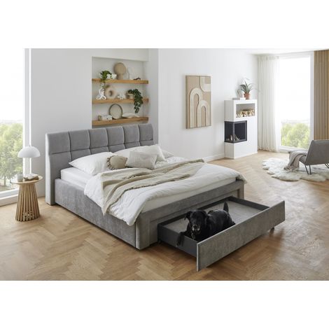 Meise Möbel Polsterbett Canyon 180x200 cm Doppelbett Bettgestell Hundebett-Schubkasten inkl. Kissen Strukturstoff Grau (1/5)