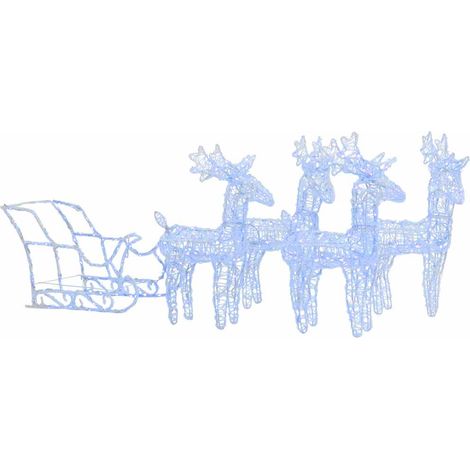 Décoration de Noël Lumineuse 4 Rennes et Traîneau LED Bleue 280x28x55 cm Acrylique - PANGIVO (1/5)