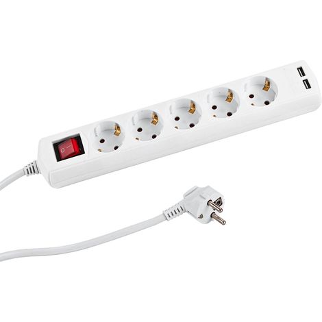 Kestek Steckdosenleiste 5-fach weiß mit Schalter, 2xUSB