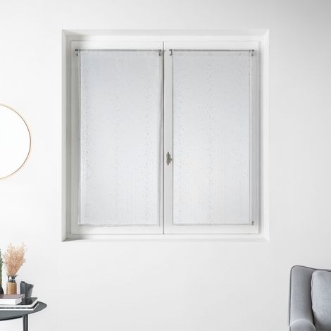 Paire de Petits voilages en Organza à Rayures Argentées Blanc 60x160 cm